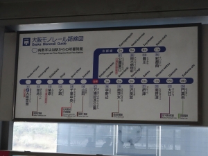 大阪モノレールの路線図。