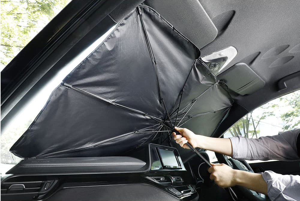 傘式 サンシェード Lサイズ 収納ケース付き 折り畳み 車内 日除け コンパクト