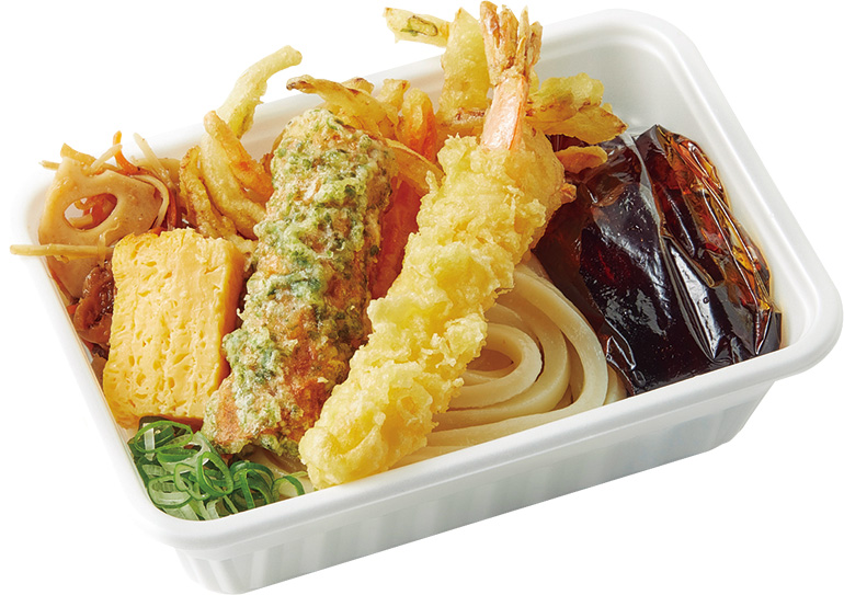 丸亀製麺『3種の天ぷらと定番おかずのうどん弁当』