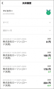 『LINE Pay』の決済履歴