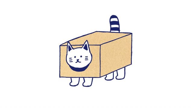 段ボールと一体型ねこイラスト