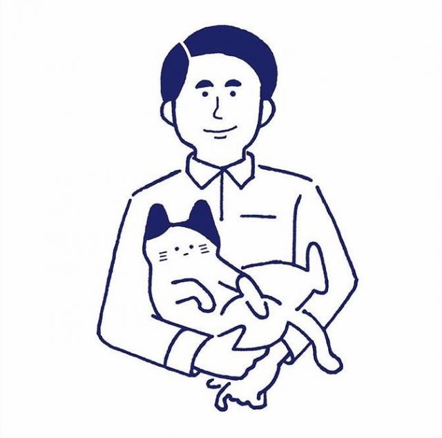 ねこと同じ髪形をする男の人イラスト