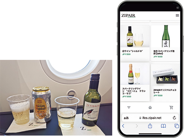 機内販売で種類豊富なお酒を注文