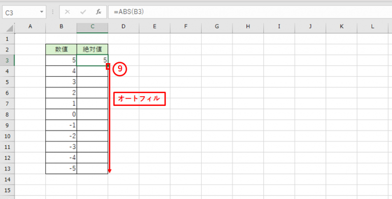 ABS関数　オートフィル