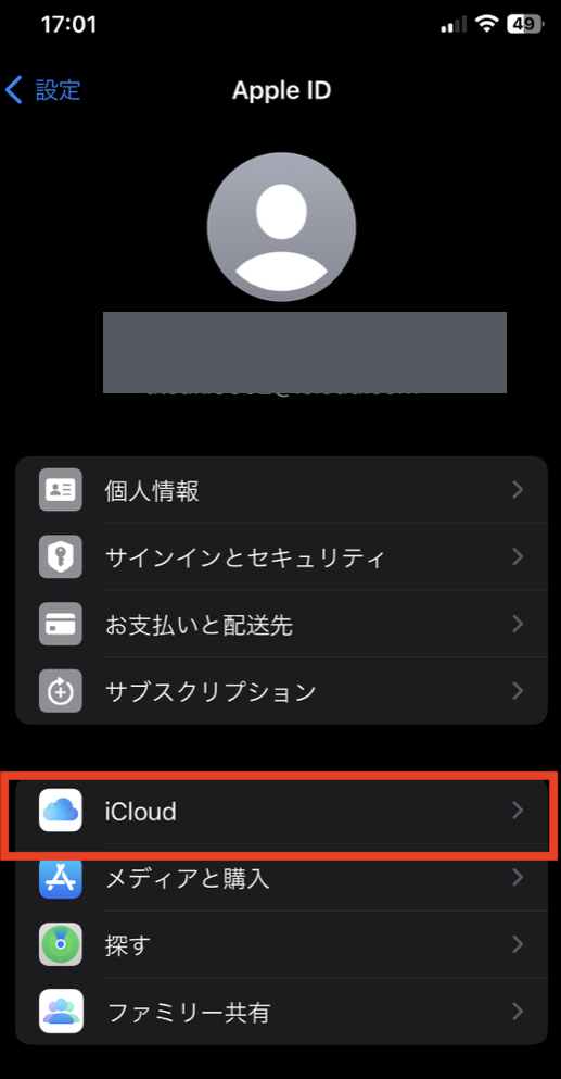 iCloudを選択