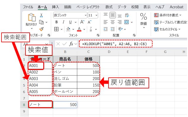 XLOOKUPは、スピル機能を活用することで複数列のデータを一度に取得可能