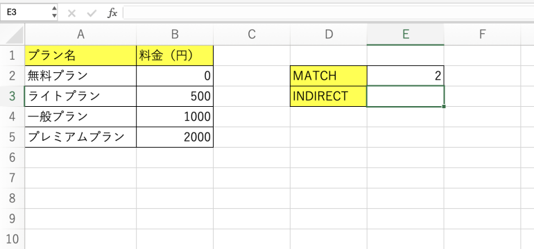 MATCH関数の結果
