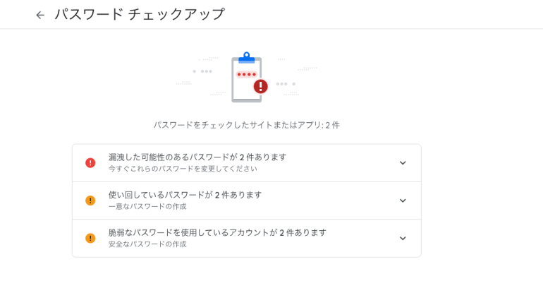 パスワードチェックの結果