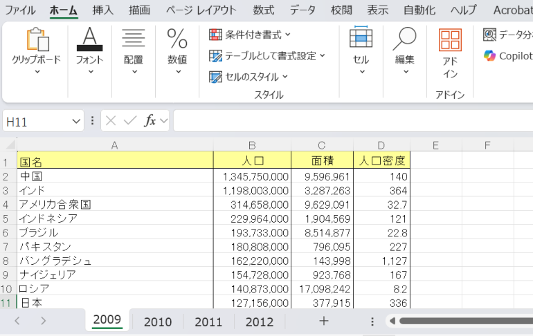 隠したいシートの見出しを右クリック