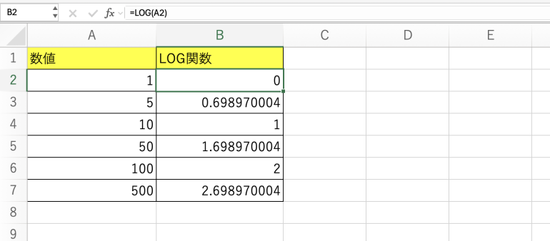LOG関数で対数を求める