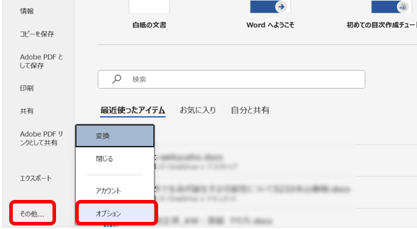 手順２：「その他」の「オプション」を開く
