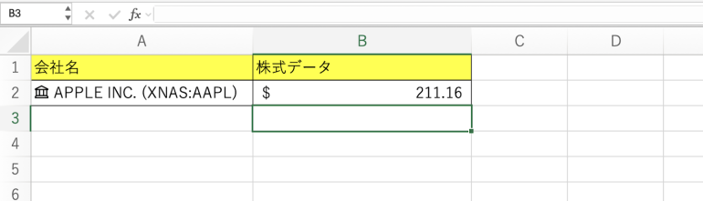現在の株価が表示