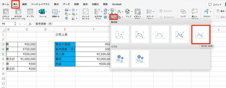 散布図をクリック