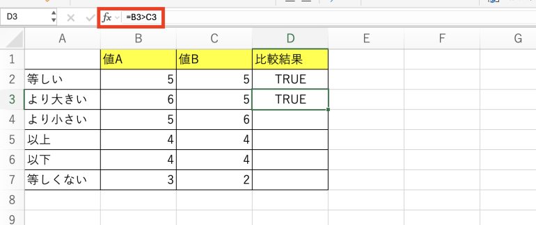 より大きいの比較結果