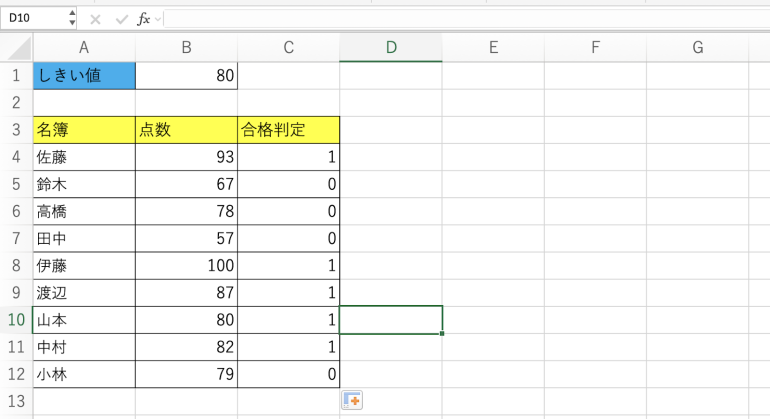 他の行も合格判定