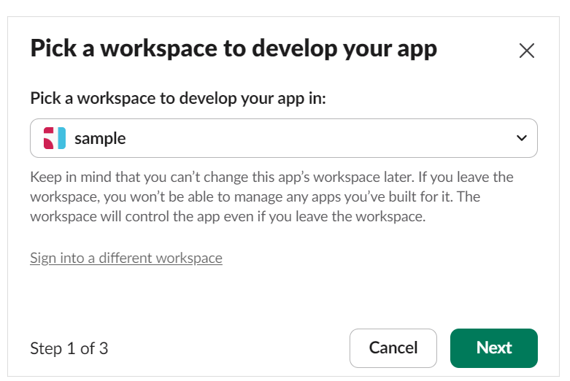 Slackの管理画面から「アプリを作成」を選択した画面