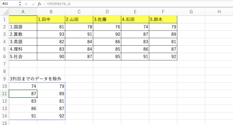 3列目まで除外した結果