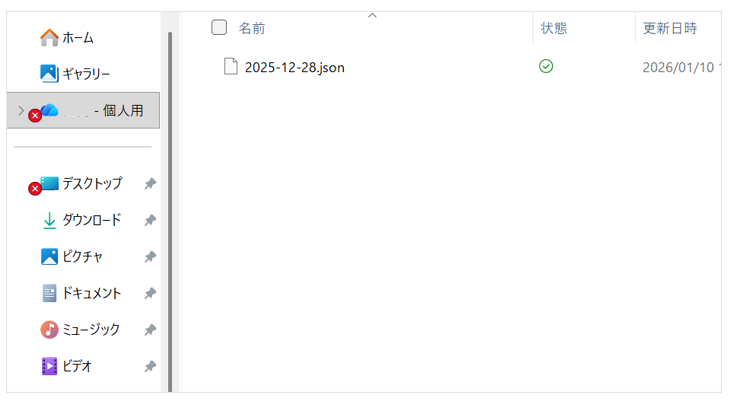 日付単位のファイルを開いた画面