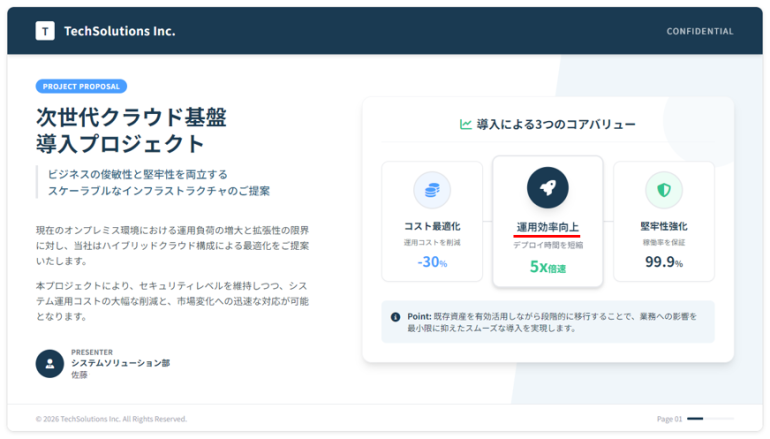 営業、提案プレゼン用スライドのサンプル