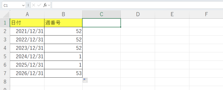 12/31の週番号を表示